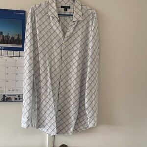 Banana Republic White and Blue Grid Dress Shirt